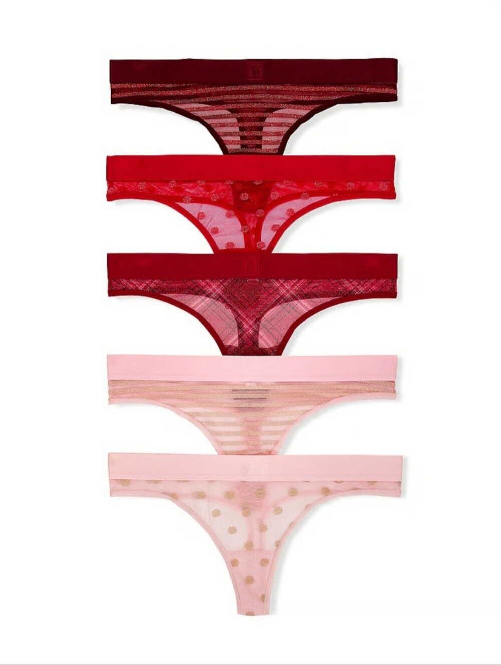 Victoria's Secret Lace Shimmer Thong Panty 5 Pack.